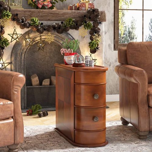 Velador Mesa Auxiliar 2 Cajones Elegante Clásico Premium - Spacemarket