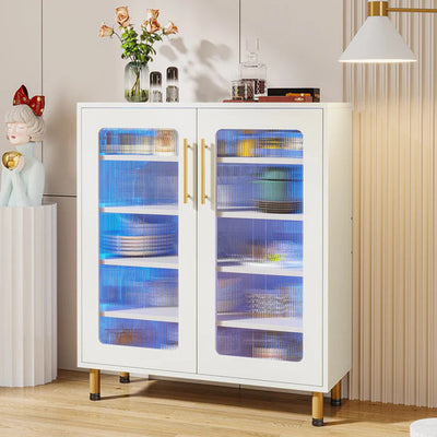 Mueble Gabinete Buffet Blanco Con Acrílico Y Luz Led Premium