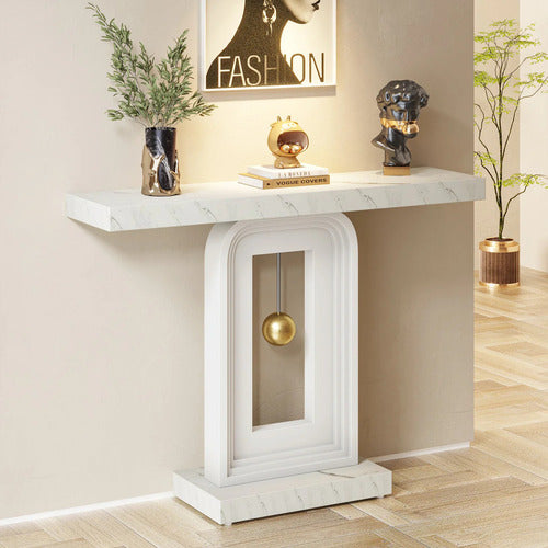 Mueble Arrimo Recibidor Blanco Lujoso Estilo Mármol - Spacemarket