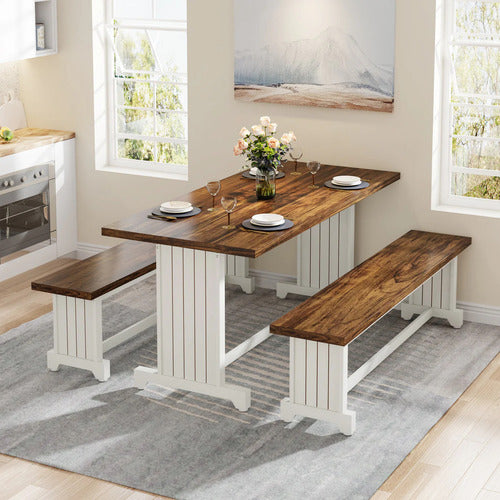 Set Mesa Comedor Cocina Lujo Con 2 Banquetas Para 6 Personas