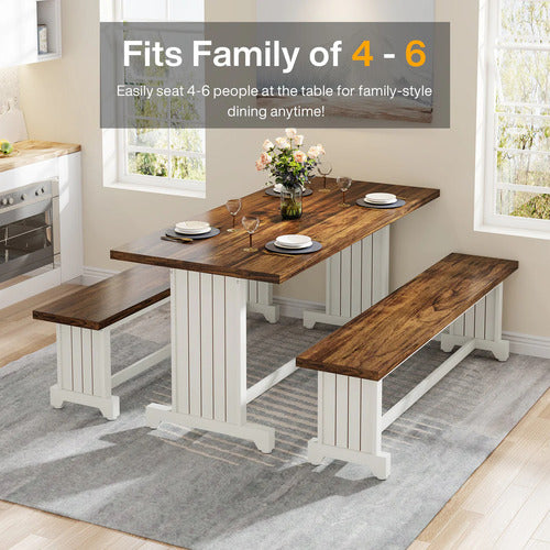 Set Mesa Comedor Cocina Lujo Con 2 Banquetas Para 6 Personas