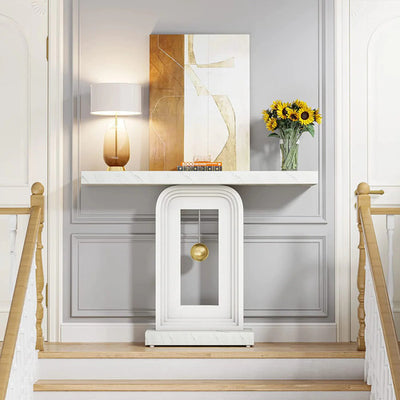 Mueble Arrimo Recibidor Blanco Lujoso Estilo Mármol