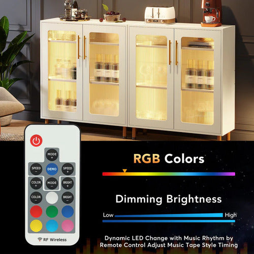 Mueble Gabinete Buffet Blanco Con Acrílico Y Luz Led Premium