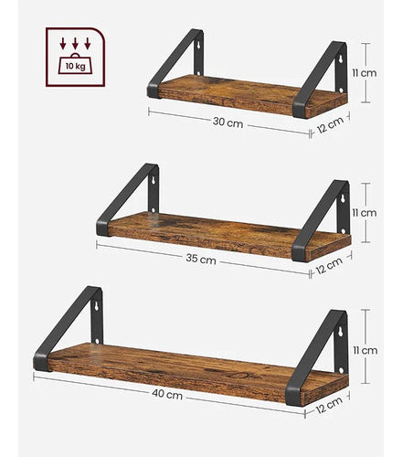 Set X3 Repisas Flotantes De Madera Estilo Industrial