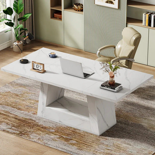 Escritorio Ejecutivo Blanco Estilo Mármol Premium Lujo - Spacemarket