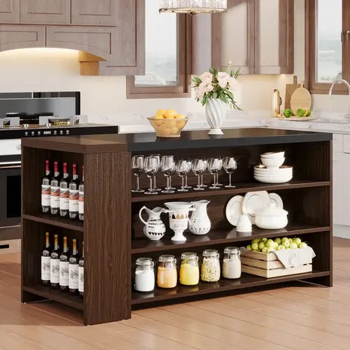 Mesa Isla Bar Cocina 140 Cm 5 Estantes Premium Marrón - Spacemarket