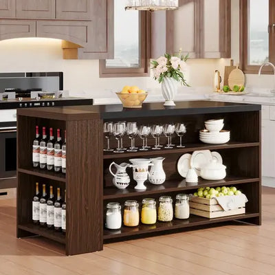 Mesa Isla Bar Cocina 140 Cm 5 Estantes Premium Marrón - Spacemarket