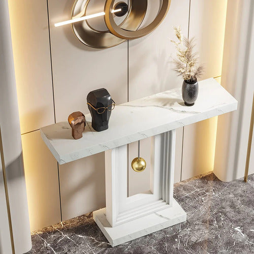 Mueble Arrimo Recibidor Blanco Lujoso Estilo Mármol - Spacemarket