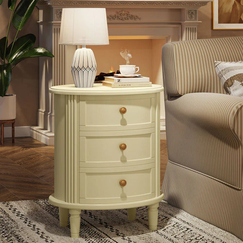 Velador Madera Blanco De Lujo Clásico 3 Cajones