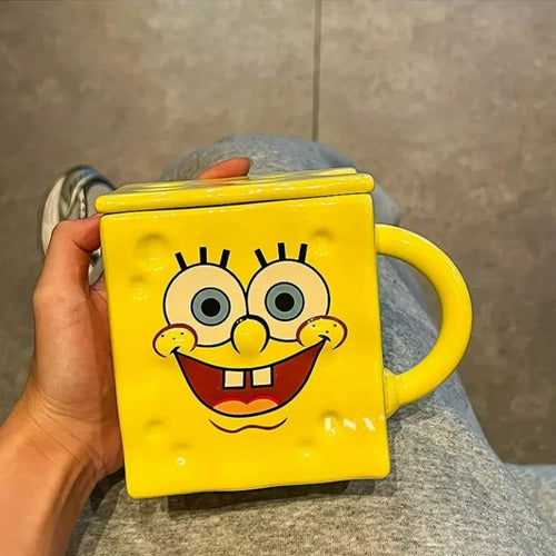 Tazón Taza Mug Bob Esponja 3d Con Tapa Y Bombilla