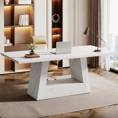 Escritorio Ejecutivo Blanco Estilo Mármol Premium Lujo