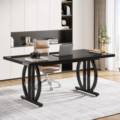 Escritorio Ejecutvo Negro Premium Base Metal Forma Geometrica