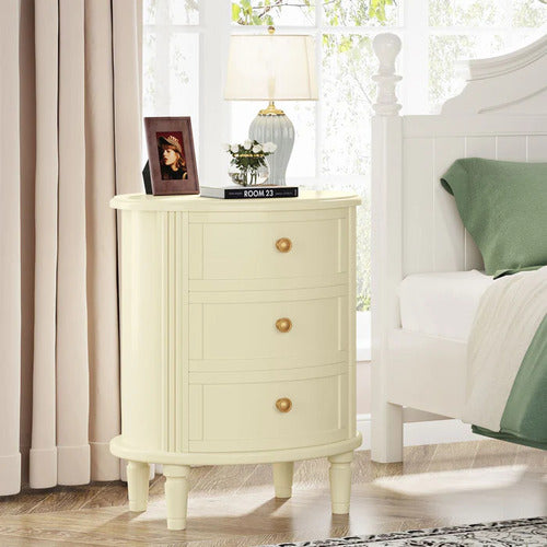 Velador Madera Blanco De Lujo Clásico 3 Cajones