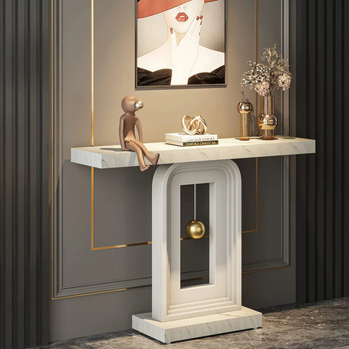 Mueble Arrimo Recibidor Blanco Lujoso Estilo Mármol - Spacemarket