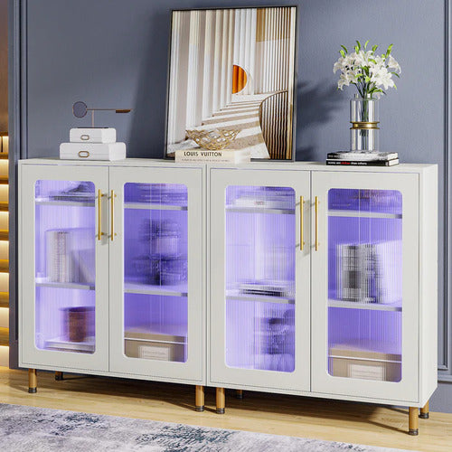 Mueble Gabinete Buffet Blanco Con Acrílico Y Luz Led Premium