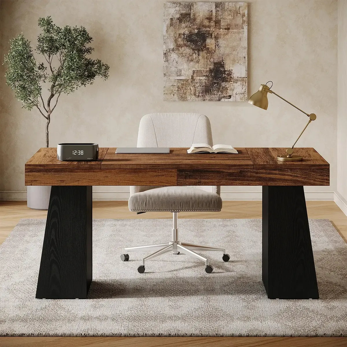 Escritorio Ejecutivo Bicolor Base Pedestal Premium 140 Cm Marrón - Spacemarket