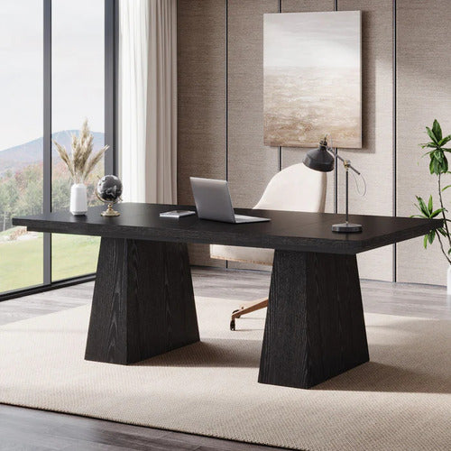 Escritorio Ejecutivo Negro Elegante Lujo Patas De Madera - Spacemarket