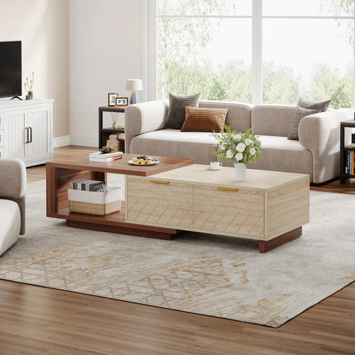 Mesa De Centro Extensible Bicolor 2 Cajones Premium