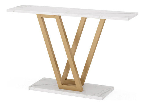 Arrimo Estilo Mármol Blanco  Lujo  Base Metálica Dorada En V