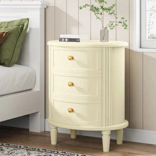 Velador Madera Blanco De Lujo Clásico 3 Cajones