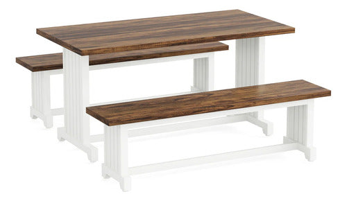 Set Mesa Comedor Cocina Lujo Con 2 Banquetas Para 6 Personas