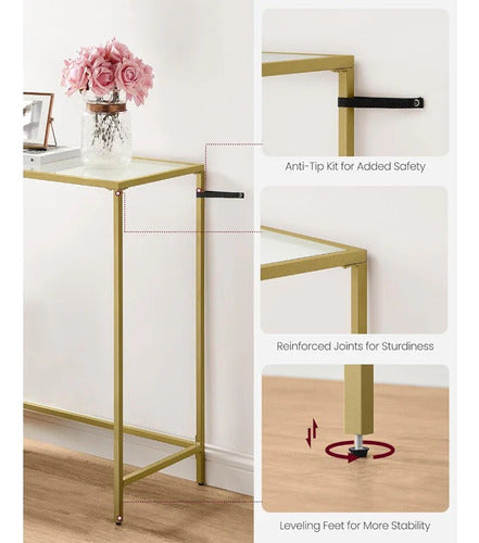 Mueble Recibidor Arrimo De Vidrio Dorado