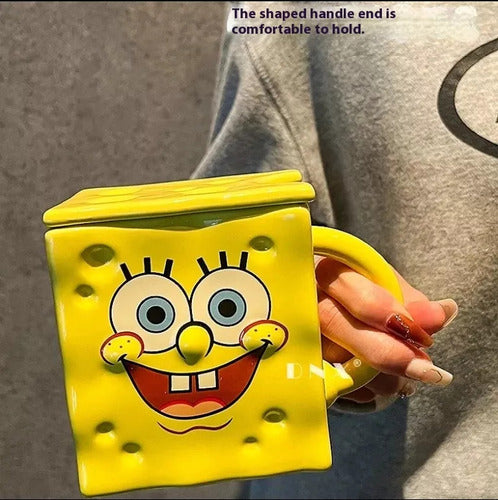 Tazón Taza Mug Bob Esponja 3d Con Tapa Y Bombilla