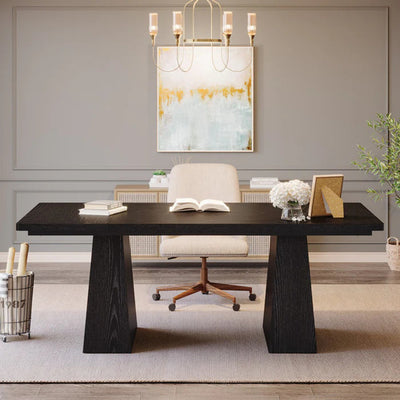 Escritorio Ejecutivo Negro Elegante Lujo Patas De Madera