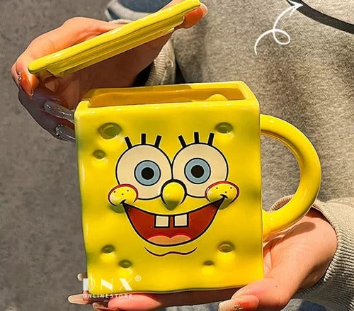 Tazón Taza Mug Bob Esponja 3d Con Tapa Y Bombilla