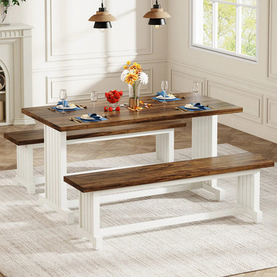 Set Mesa Comedor Cocina Lujo Con 2 Banquetas Para 6 Personas
