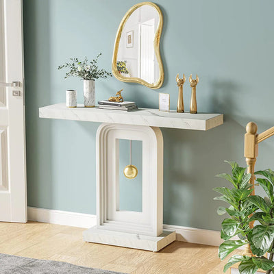 Mueble Arrimo Recibidor Blanco Lujoso Estilo Mármol