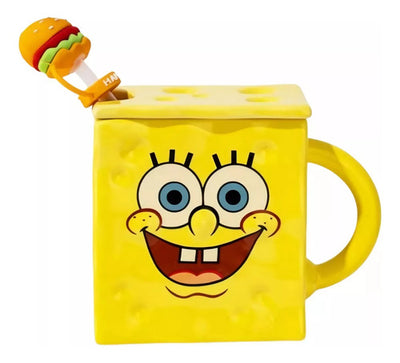 Tazón Taza Mug Bob Esponja 3d Con Tapa Y Bombilla