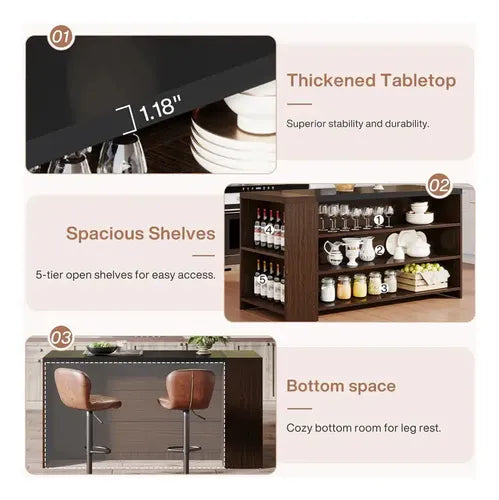 Mesa Isla Bar Cocina 140 Cm 5 Estantes Premium Marrón - Spacemarket