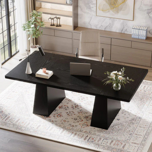 Escritorio Ejecutivo Negro Elegante Lujo Patas De Madera - Spacemarket