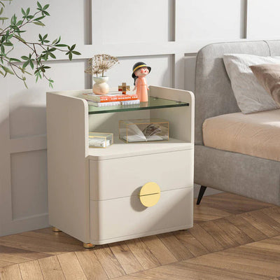 Velador Blanco Con Vidrio 2 Cajones Elegante Premium