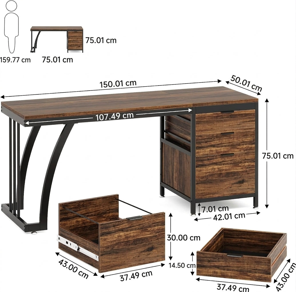 Preventa - Escritorio Industrial Premium 150 CM Cajonera Reversible - Spacemarket