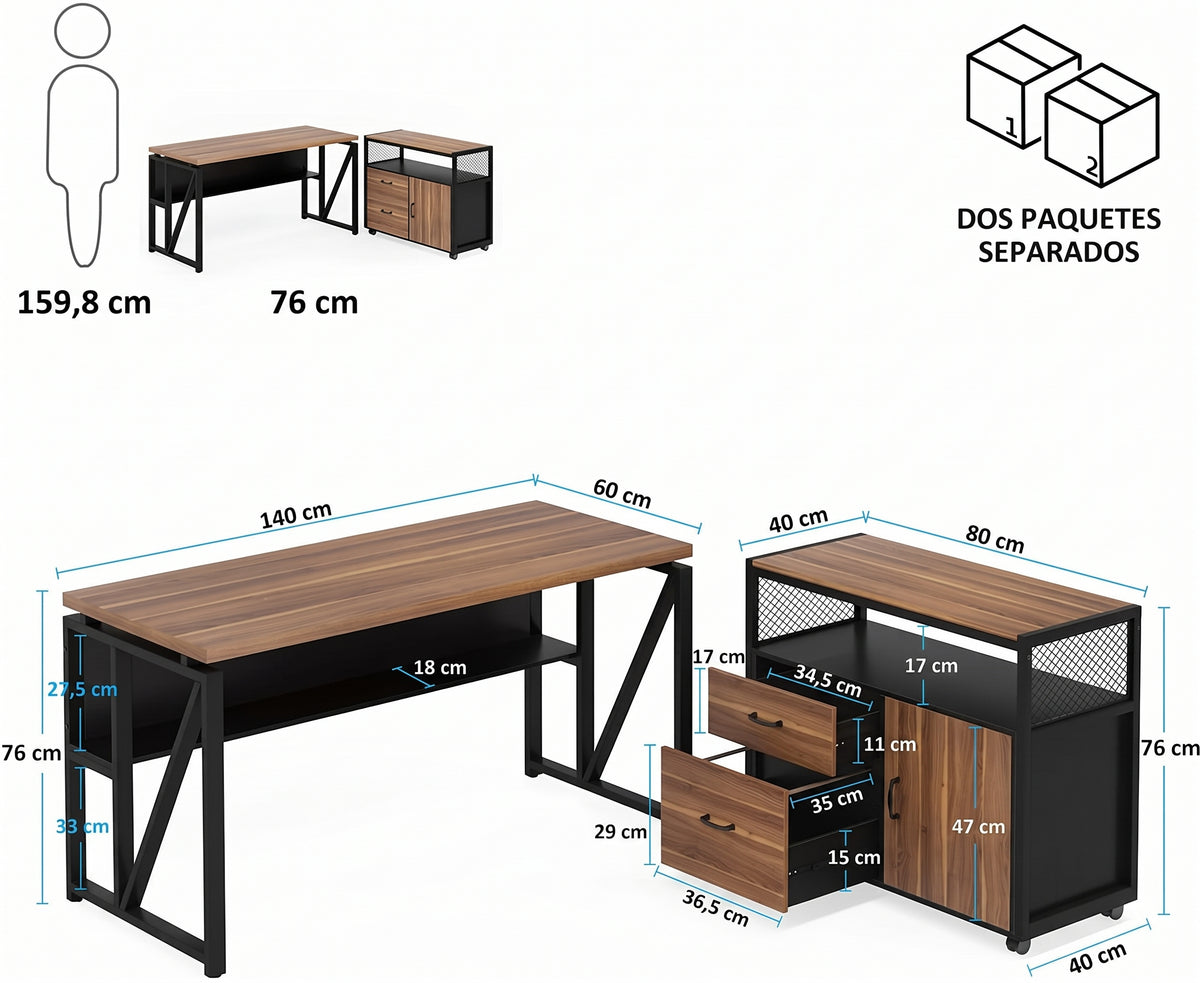Preventa - Escritorio Ejecutivo En L 140 Cm Modular Cajonera Reversible