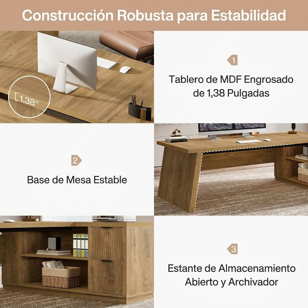 Preventa - Escritorio Ejecutivo Premium En L Con Gabinete 198 CM