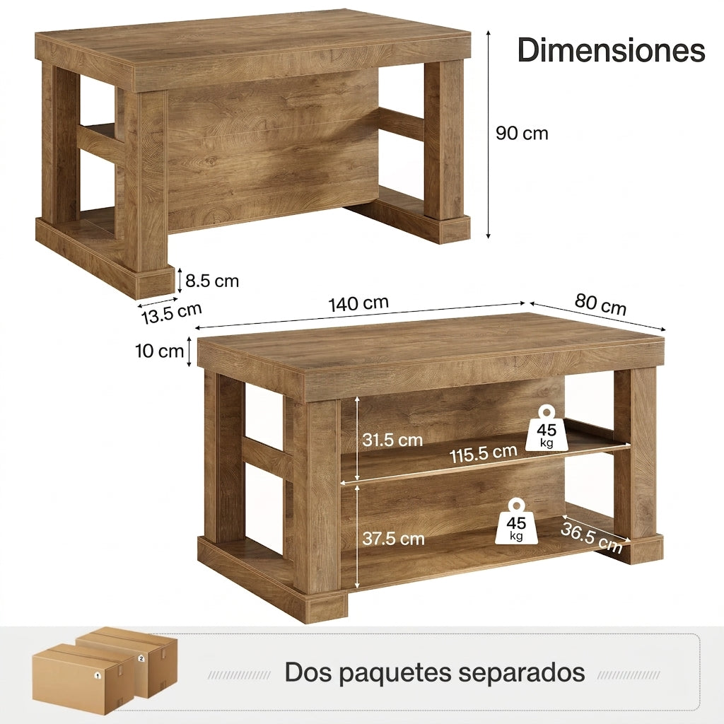 Preventa - Mueble Isla Cocina Premium Diseño Rustico 140 CM - Spacemarket