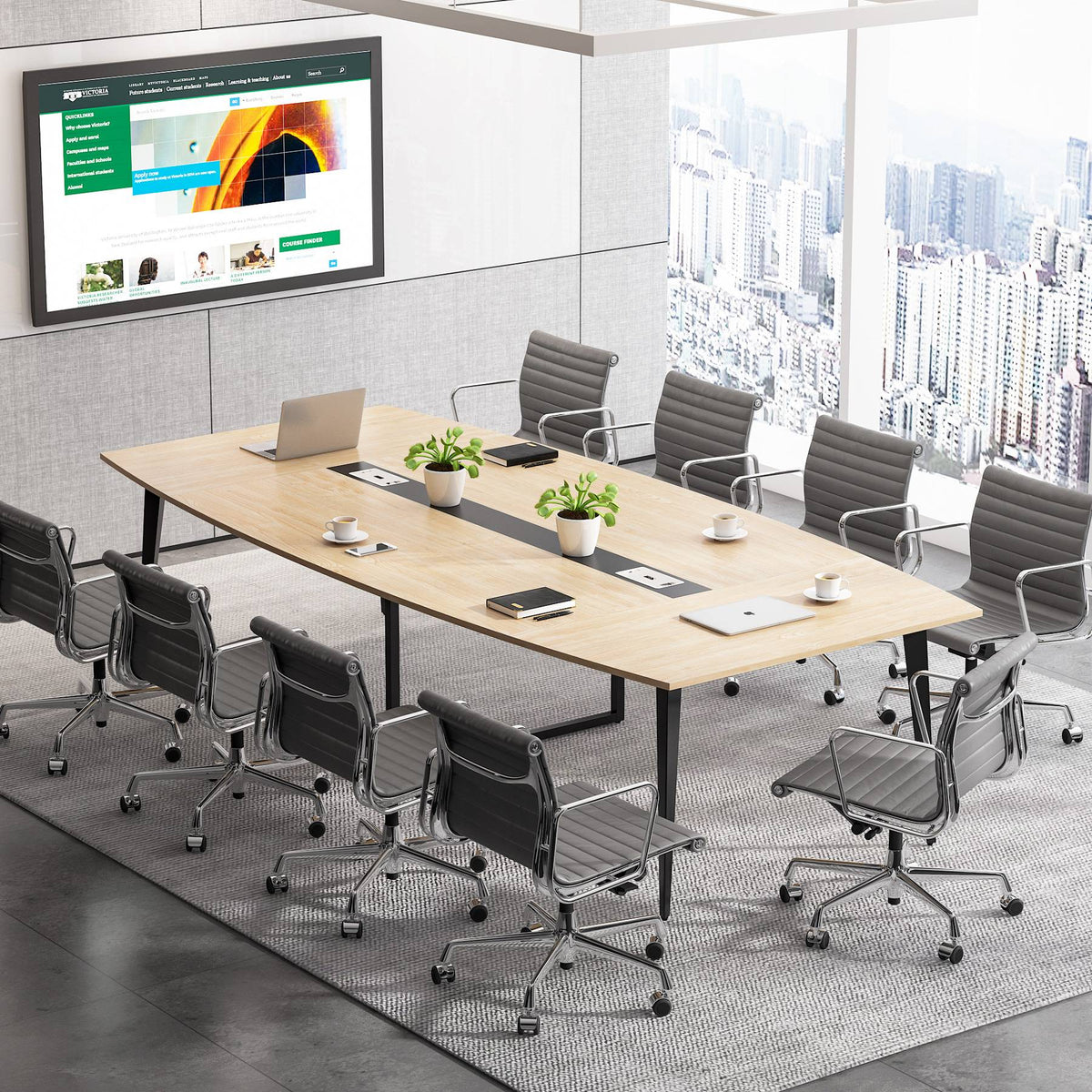 Preventa - Mesa Conferencia Reunion 244 CM Diseño Moderno Pasacables - Spacemarket