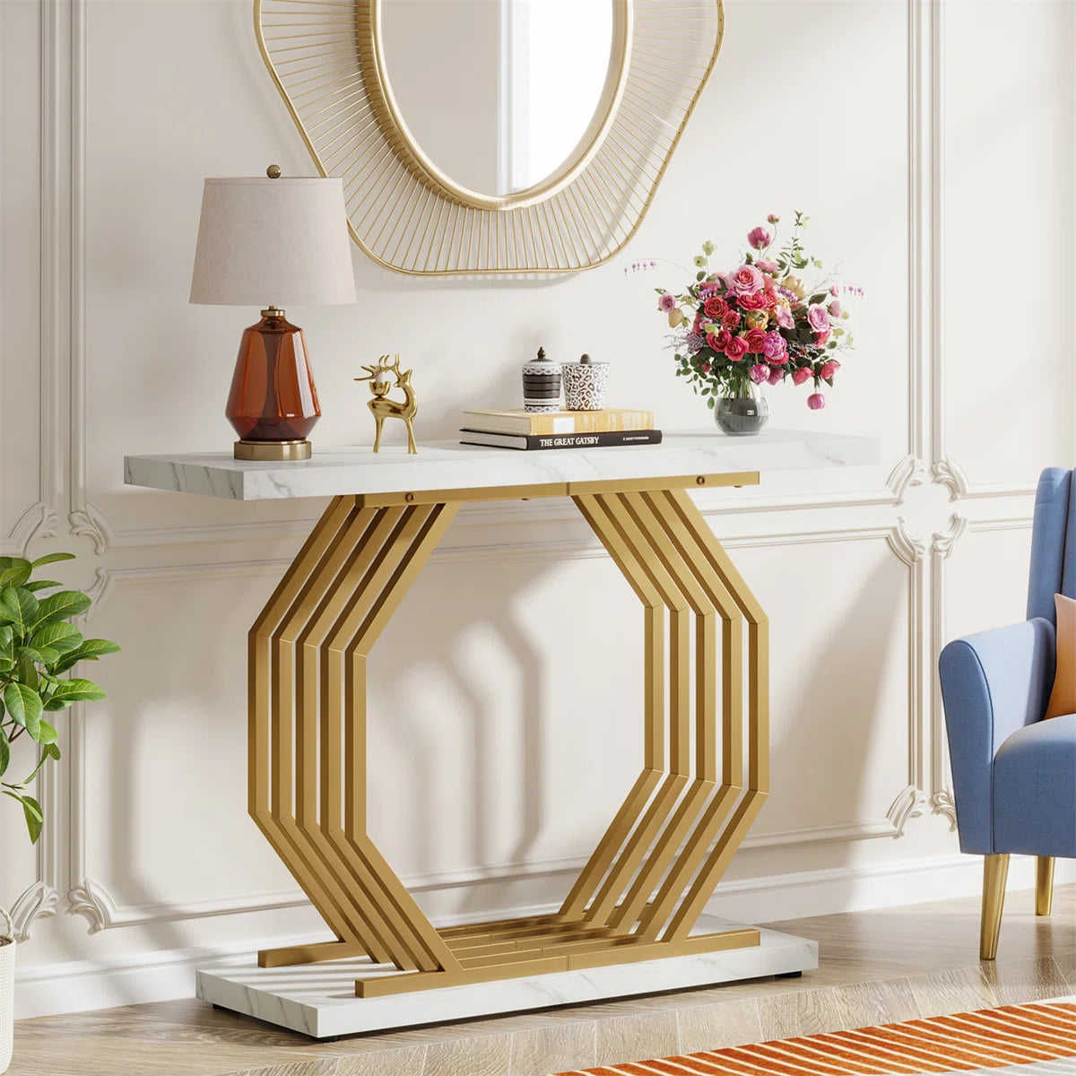 PREVENTA - Arrimo Estilo Marmol Base Dorada Octagonal