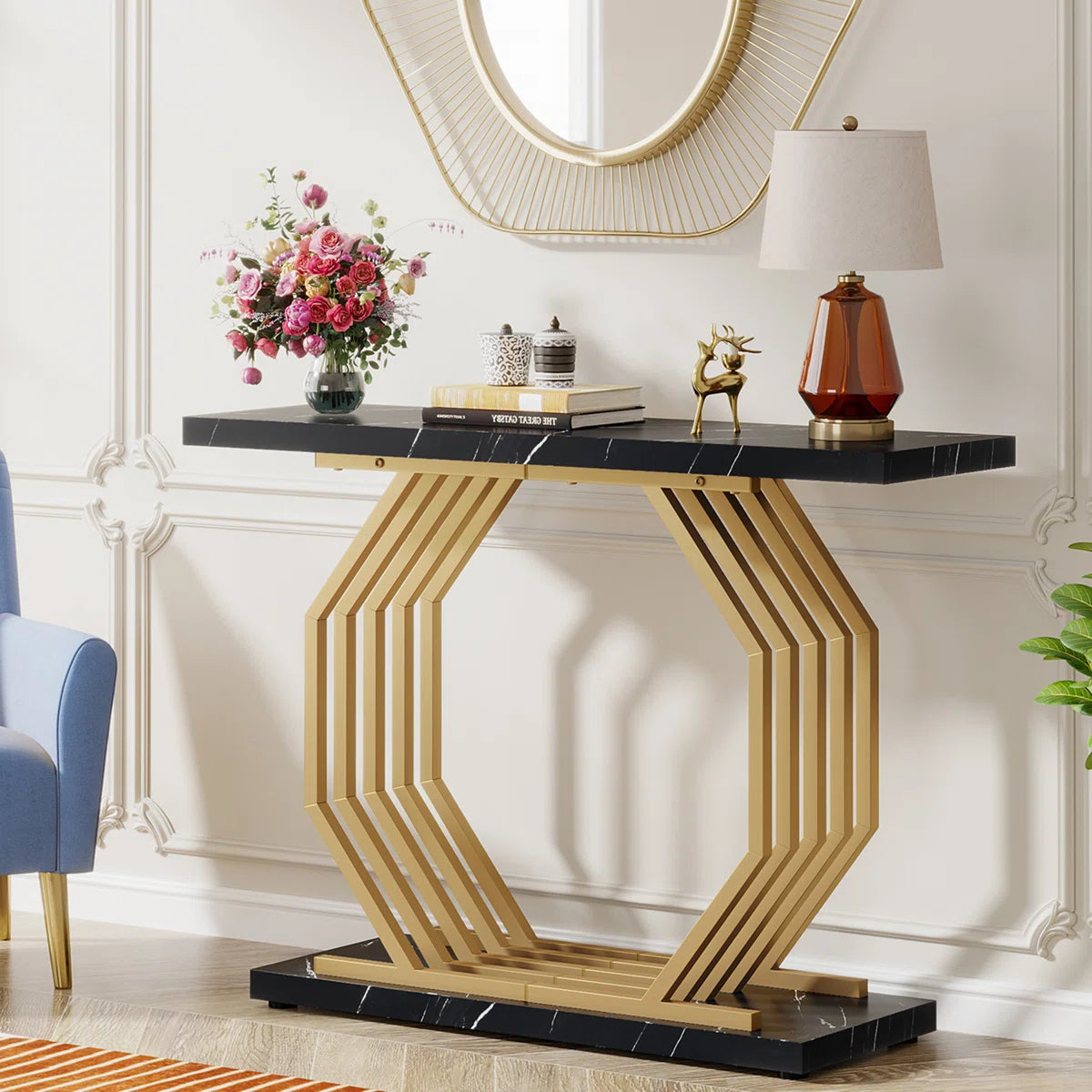 PREVENTA - Arrimo Estilo Marmol Base Dorada Octagonal