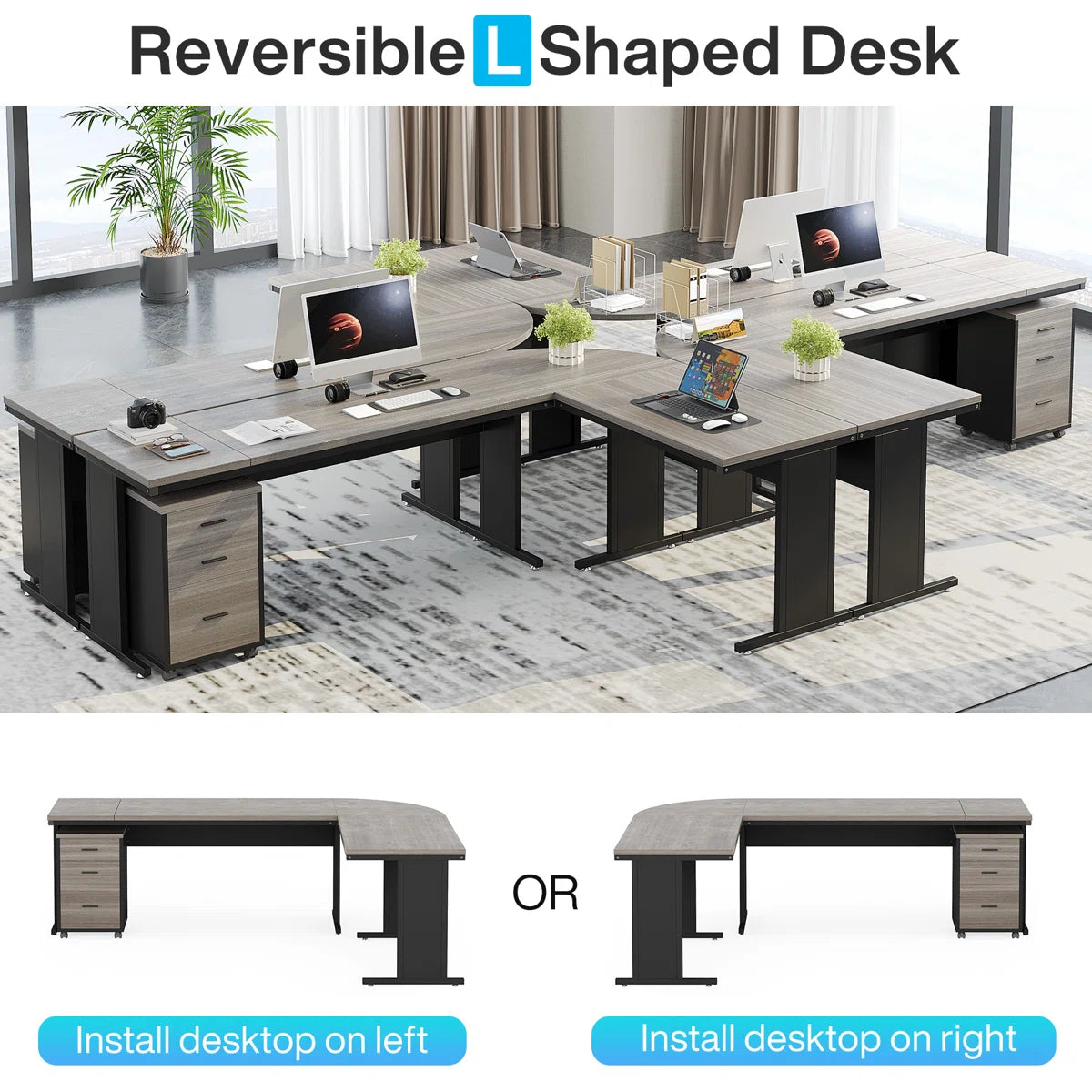 PREVENTA - Escritorio Ejecutivo En L 210 Cm Con Gabinete Premium - Spacemarket