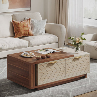 Mesa De Centro Extensible Bicolor 2 Cajones Premium