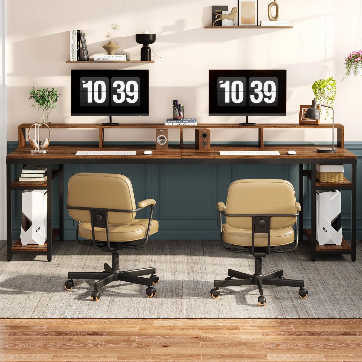 PREVENTA - Escritorio Industrial 200 cm Para 2 Personas Con Soporte Monitor - Spacemarket