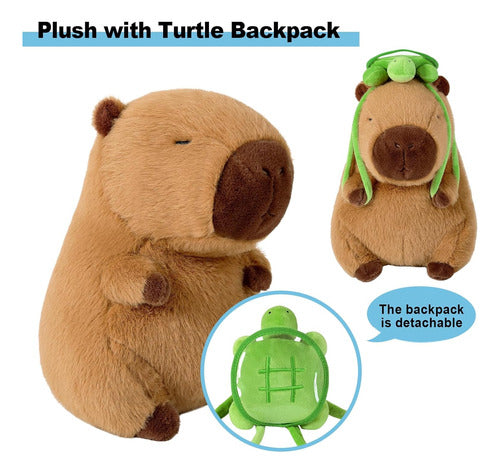 Peluche Capibara Felpa Grande 35 Cm Con Mochila Tortuga