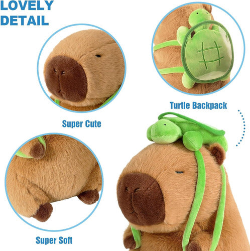 Peluche Capibara Felpa Grande 35 Cm Con Mochila Tortuga