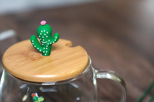 Taza Vidrio Trasparente Cactus Tapa + Cuchara - Spacemarket